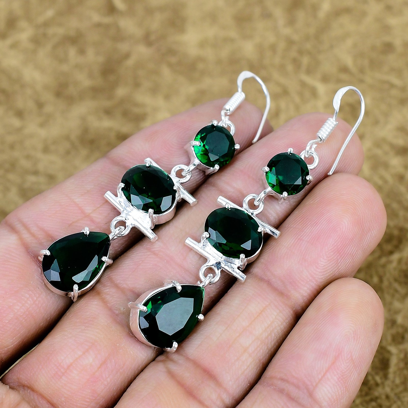 Natural Chrome Diopside Gemstone Earring 925 Sterling Silver Solitaire Jewelry