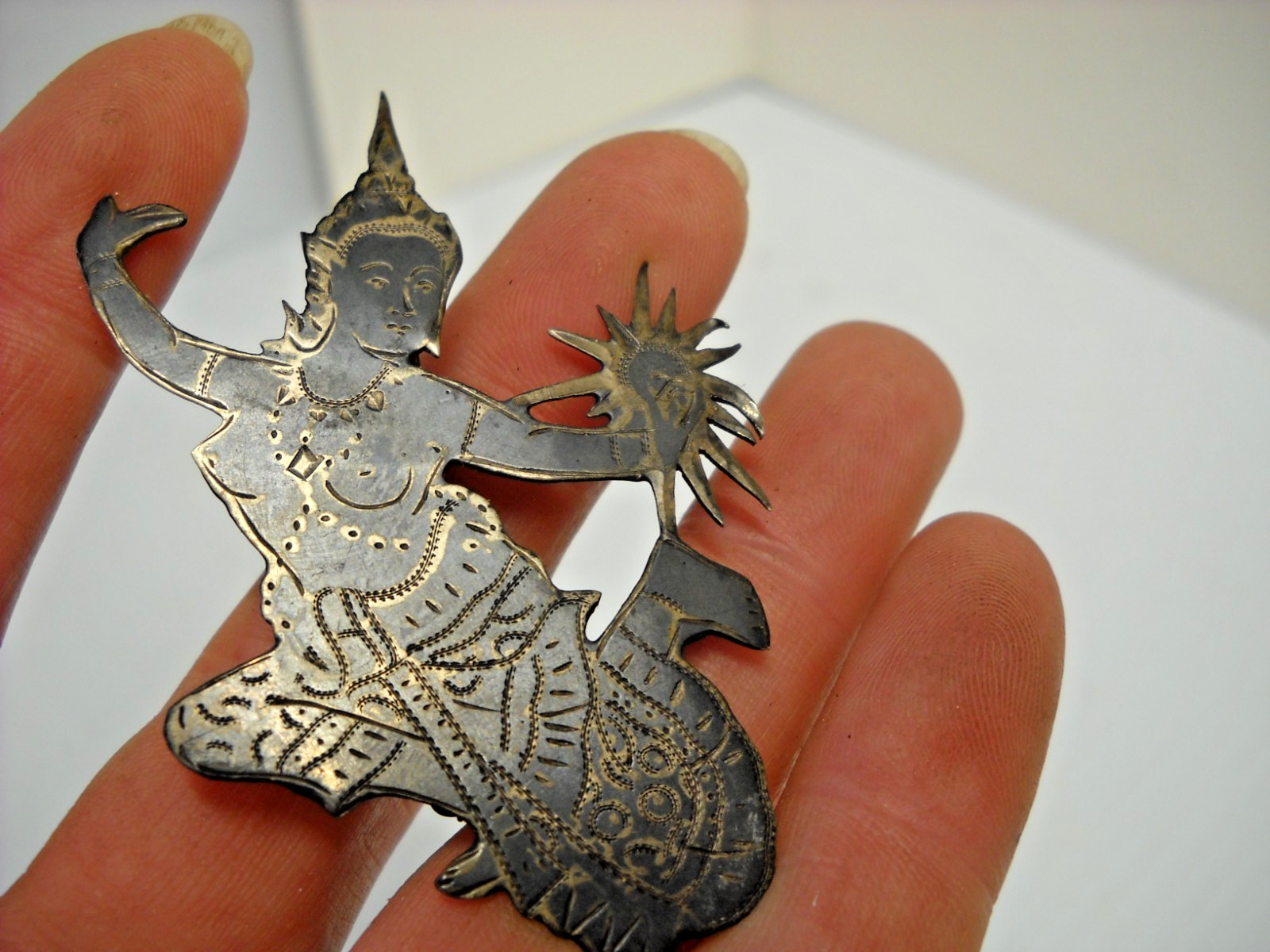 Siam Sterling Silver Thai Nakon Mani Mekhala Goddess Brooch Vintage