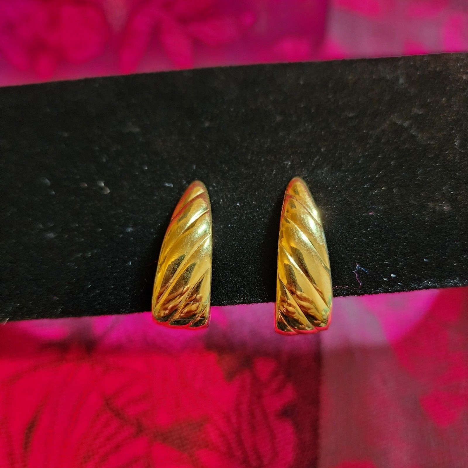 Monet Gold Tone Ribbed J Hoop Clip-On Earrings.