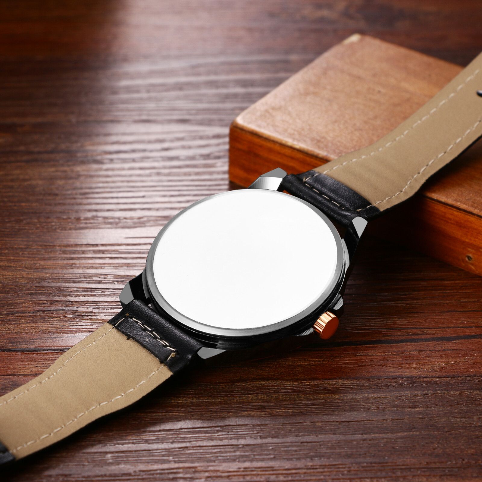 Casual Business Mens Easy Reader Big Dial Leather Band Quartz Analog Wrist Watch