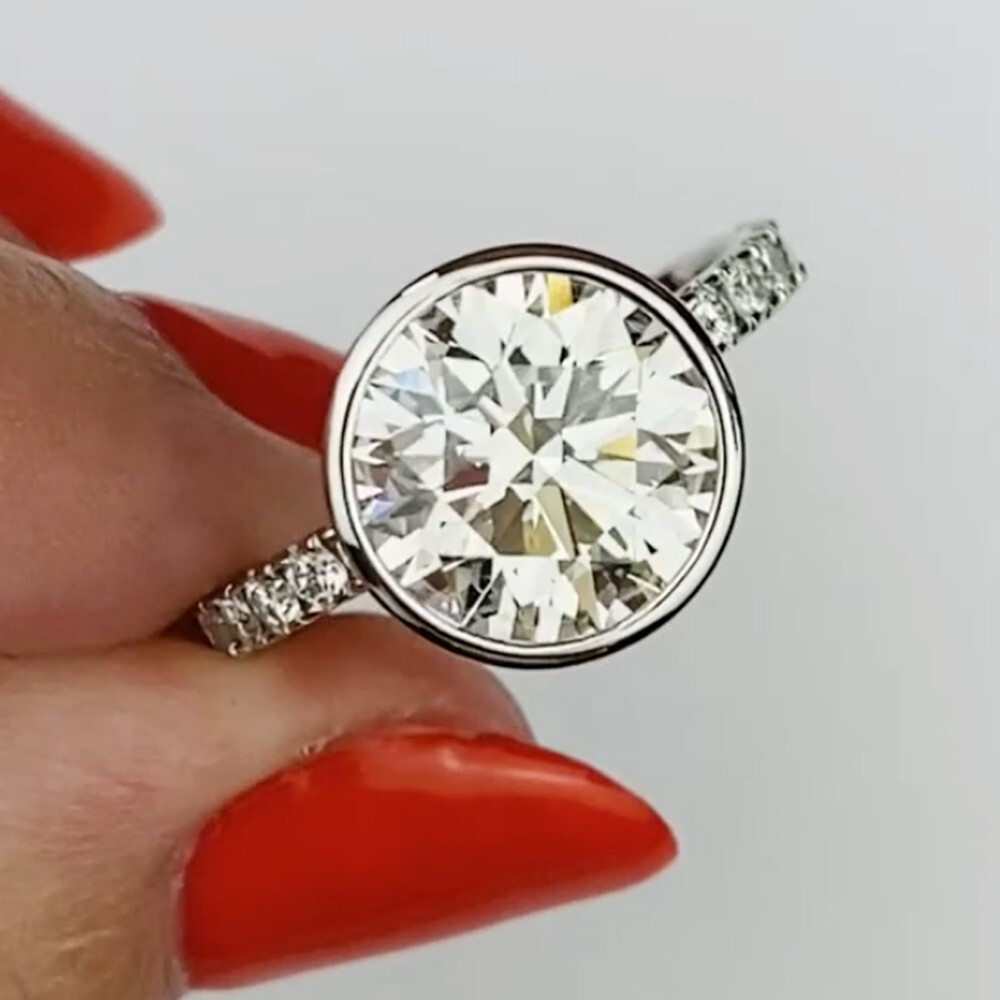 2.38 TCW Round Cut Moissanite Bezel Engagement Ring 14K White Gold Plated