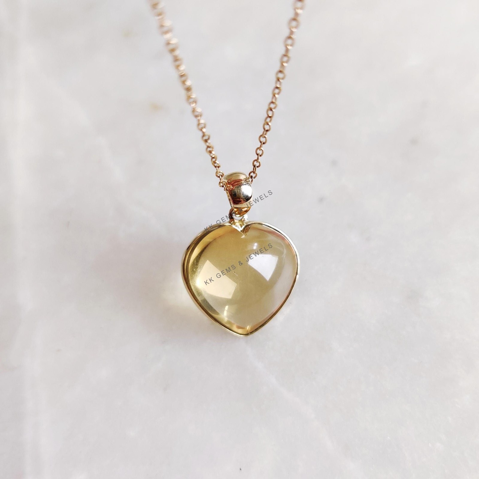 12.03 Ct Natural Citrine Heart Pendant 14K Gold November Birthstone Jewelry
