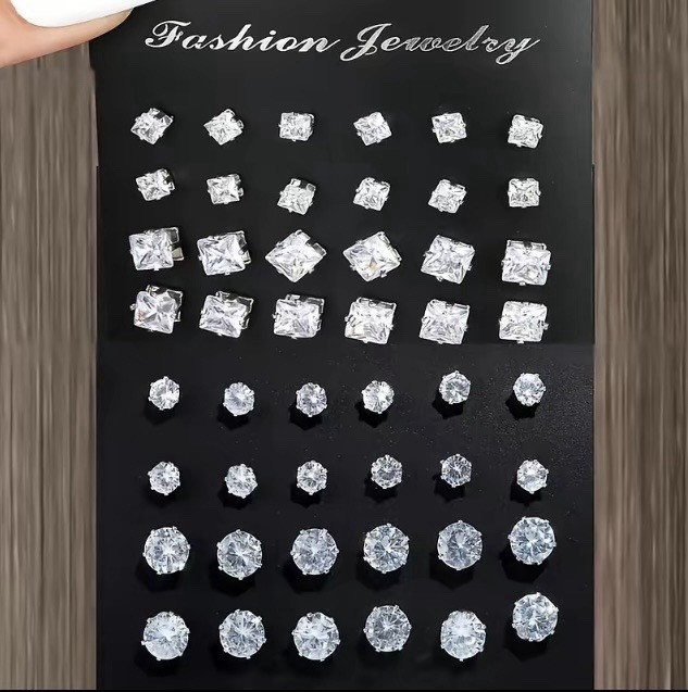 24 Pairs Exquisite Shiny Round Square Shaped Stud Earrings Fast free shipping