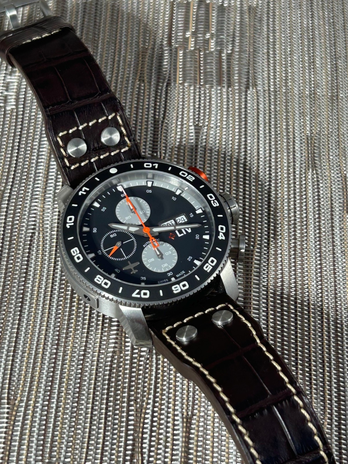 LIV P-51 Genesis Titanium 46mm Gray Day Date Swiss Automatic Chronograph RARE LE