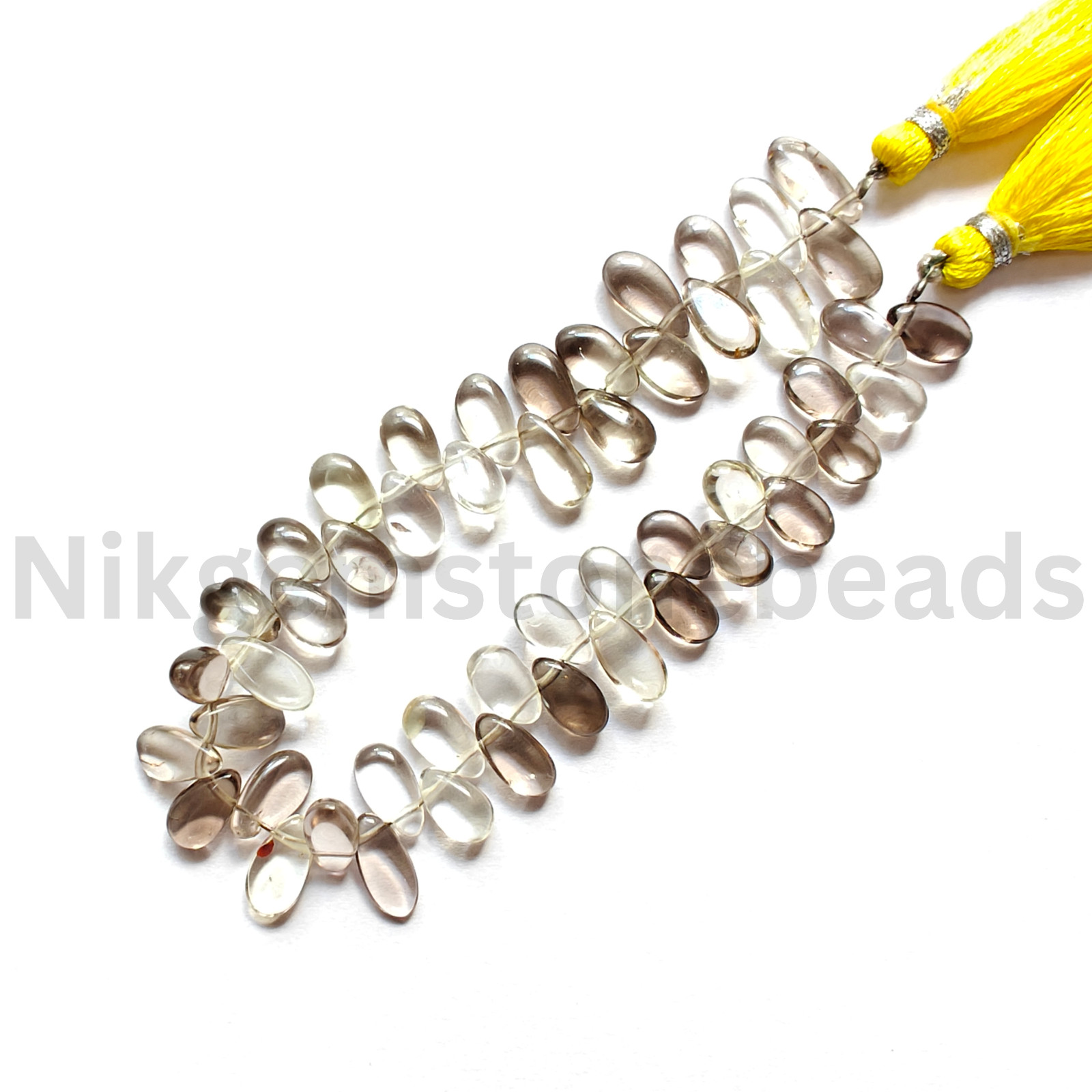 Natural Smokey- Bio Lemon Quartz, Smooth & Plain Pear Cut Beads, 8.75-11.00 MM.