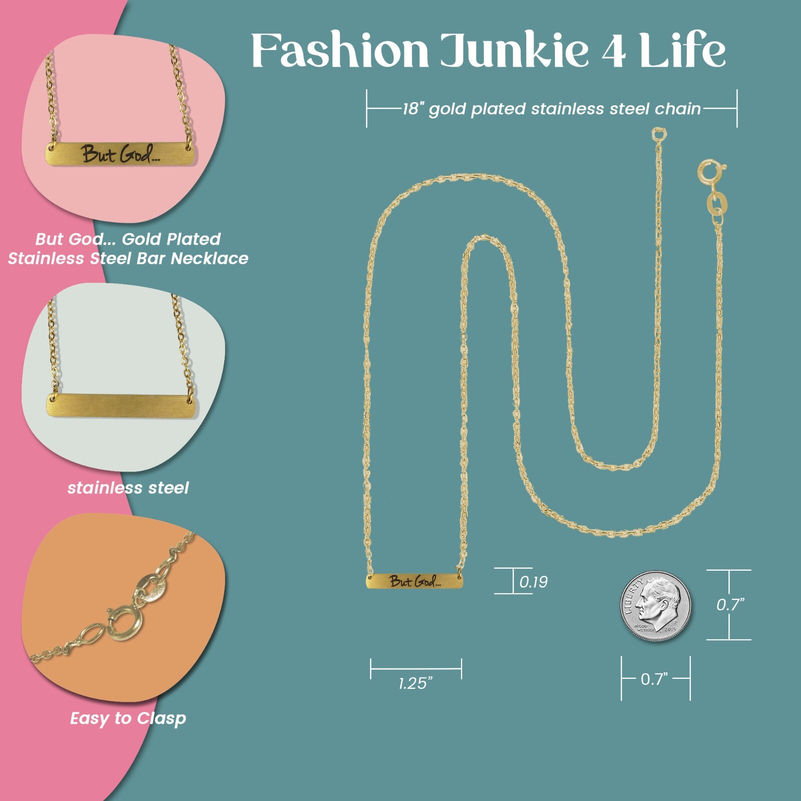 FashionJunkie4Life “But God…” Gold Plated Stainless Steel Bar Pendant Necklace