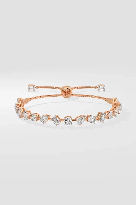 Adjustable Tennis Bracelet 3Ct Multi Cut Lab Grown Diamond/CVD In 14k Rose Gold
