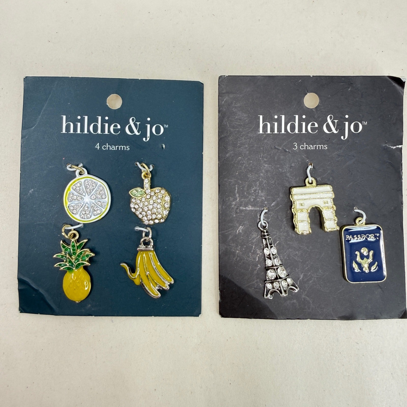 Hildie & Jo Charms Set Fruit Eiffel Tower Passport Arch De Triomphe Pineapple
