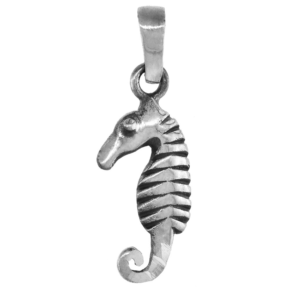 925 Sterling Silver Skinny Sea Horse Pendant 19mm Tall with 16 to 24 Inch Chain