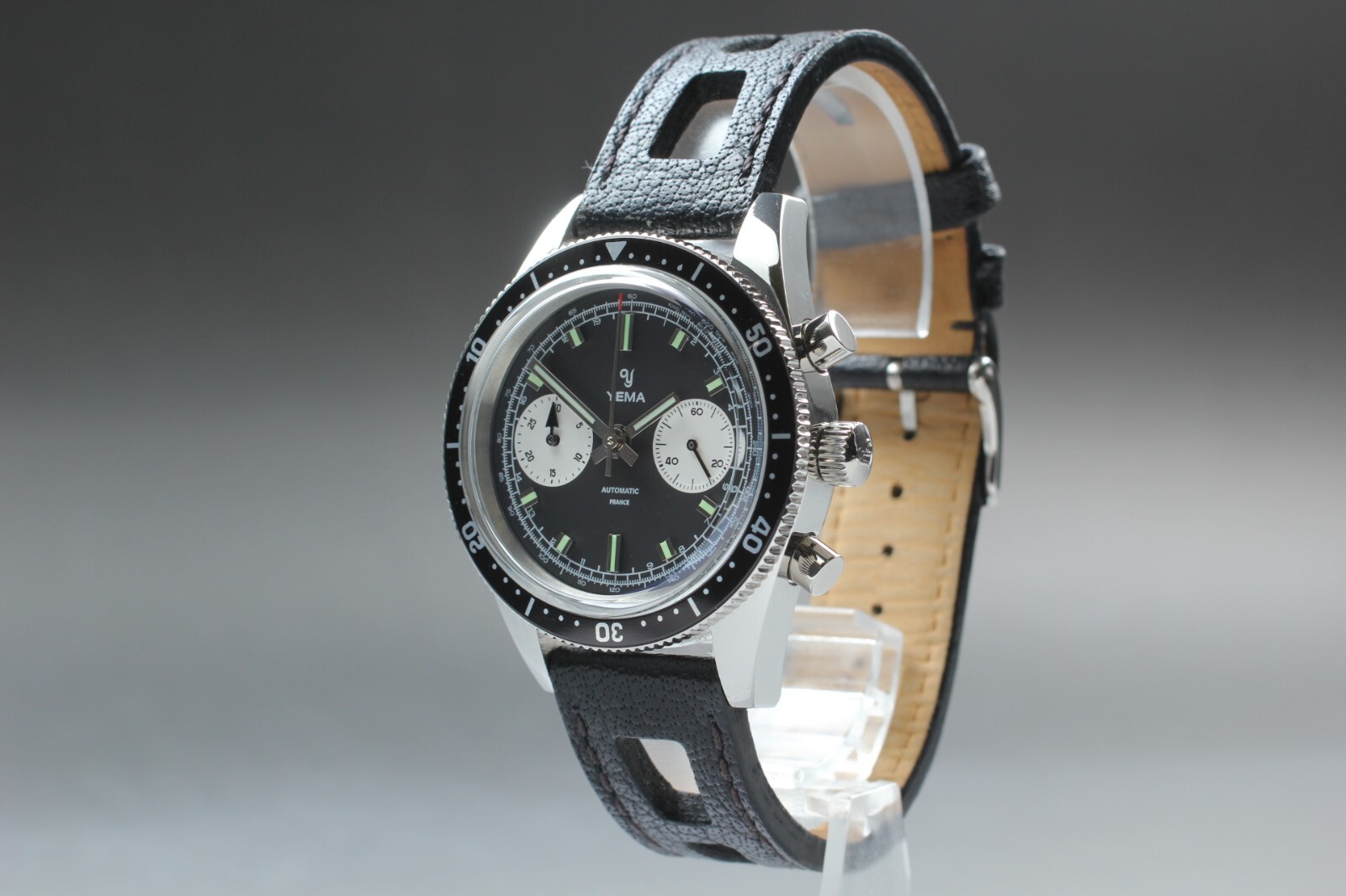 [N MINT+++ w/ Case] YEMA Speedgraf YSPEE2019-AAS 39mm Black Chrono AT Mens Watch