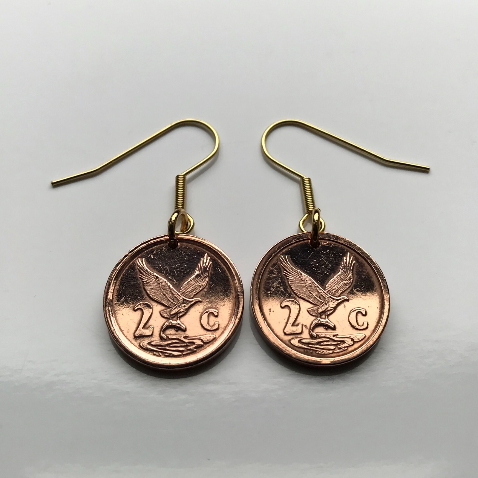 South Africa 2 Cents coin earrings South African eagle Cape Town Pretoria 000487