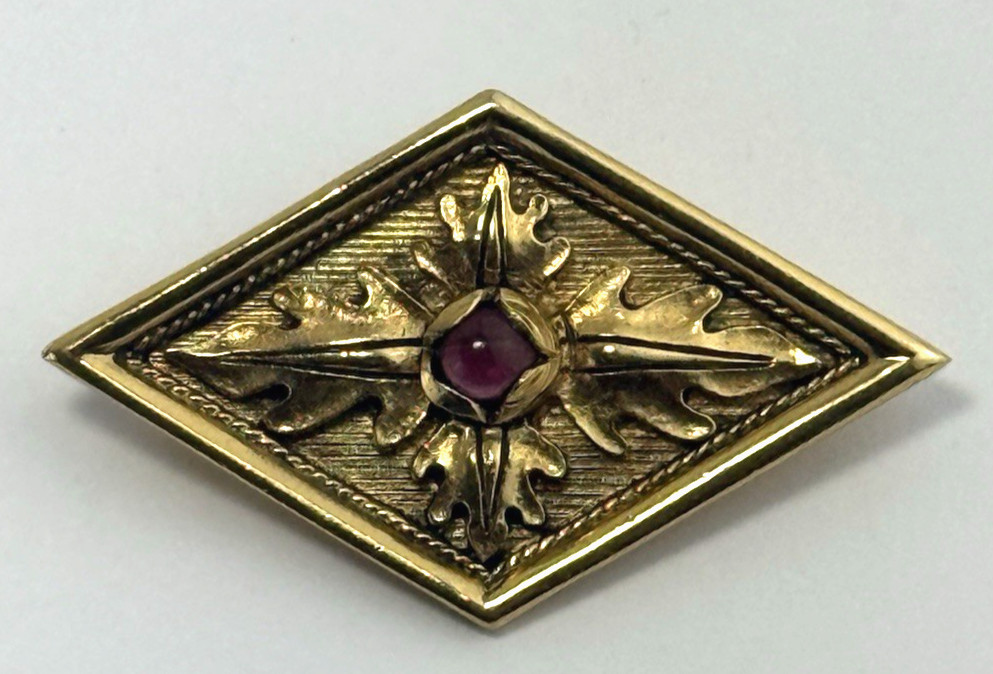 Museum Fine Arts Boston-Neo-Classic Revival Faux Garnet Brooch Pin 2″ Gold Tone