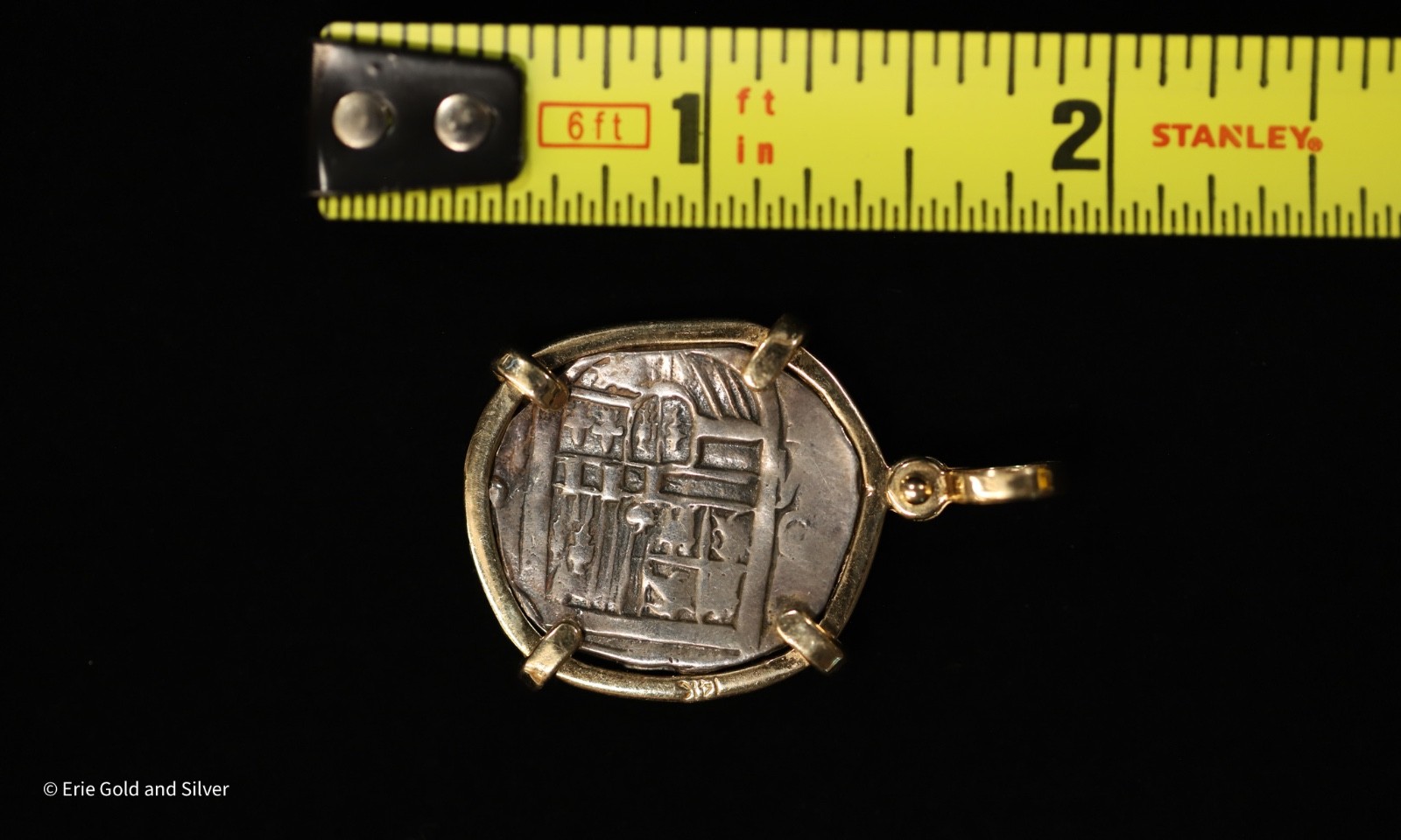14k Yellow Gold Bezel Pendant W/Mexico 2 Real ca.1600s Silver Coin
