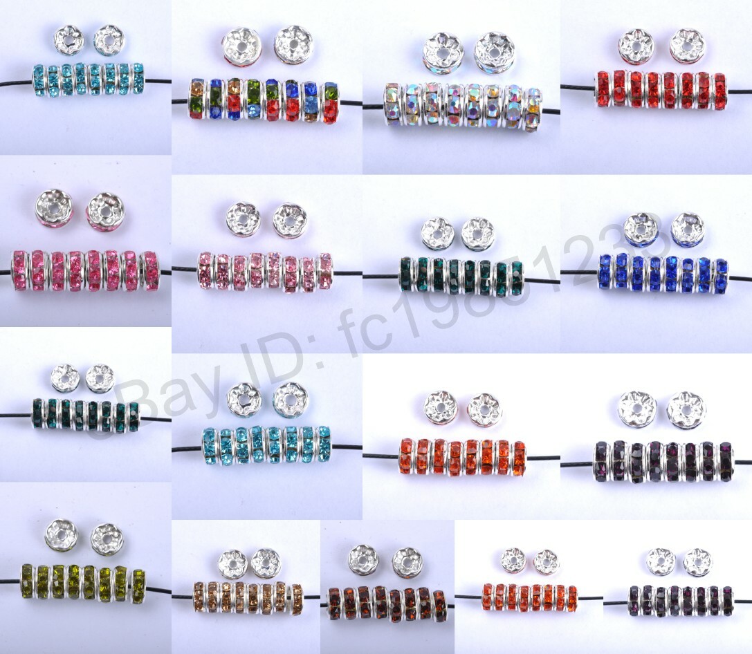 100Pcs Czech Crystal Rhinestone Silver Rondelle Spacer Bead 4MM 5MM 6MM 8MM 10MM