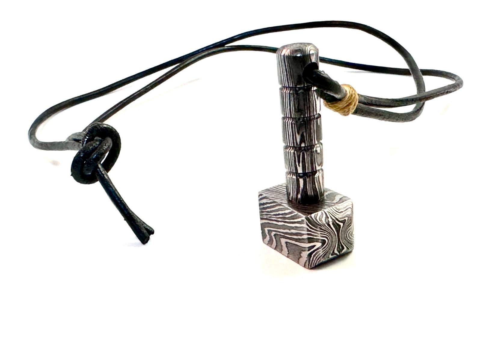 Hand Forged Damascus Steel Thor Mjolnir Necklace Viking Hammer Pendant Men Gift