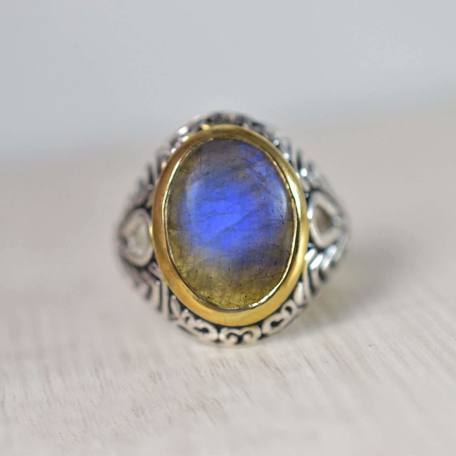 Solid 925 Sterling Silver Natural Blue Labradorite Gemstone Men’s Unisex Ring