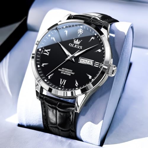 Watch Men Black Watches for Men Leather Classic Luxury Automatic Mechanical