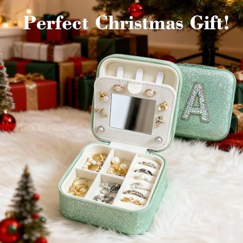 Mothers Day Gift Travel Jewelry Case for Women, Large Jewelry Organizer Green A
