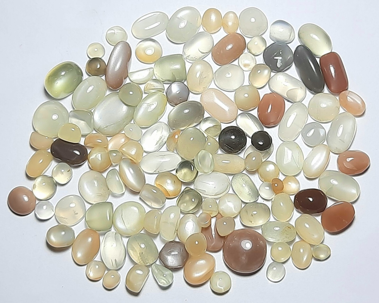 White Grey Peach Chocolate Moonstone Mix 100 Carat Lot Cabochon Free Shipping
