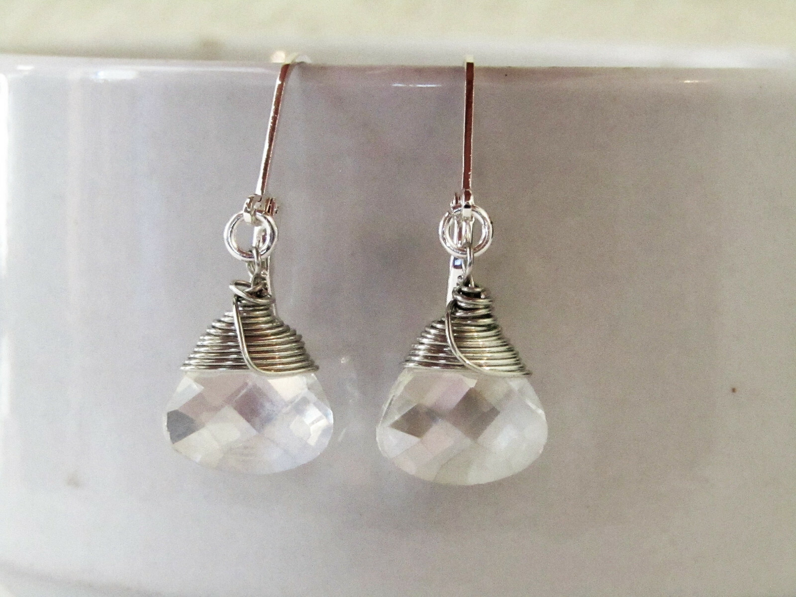 Clear AB Crystal Teardrop Silver LEVERBACK Dangle Earrings