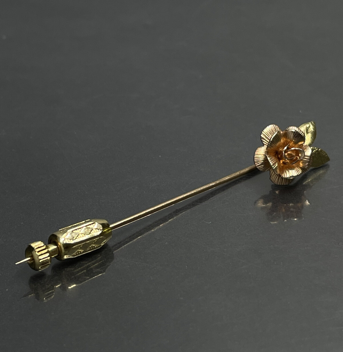 Vintage Krementz Stick Pin Flower 14k Yellow And Rose Gold Plated 2.3in Signed✨