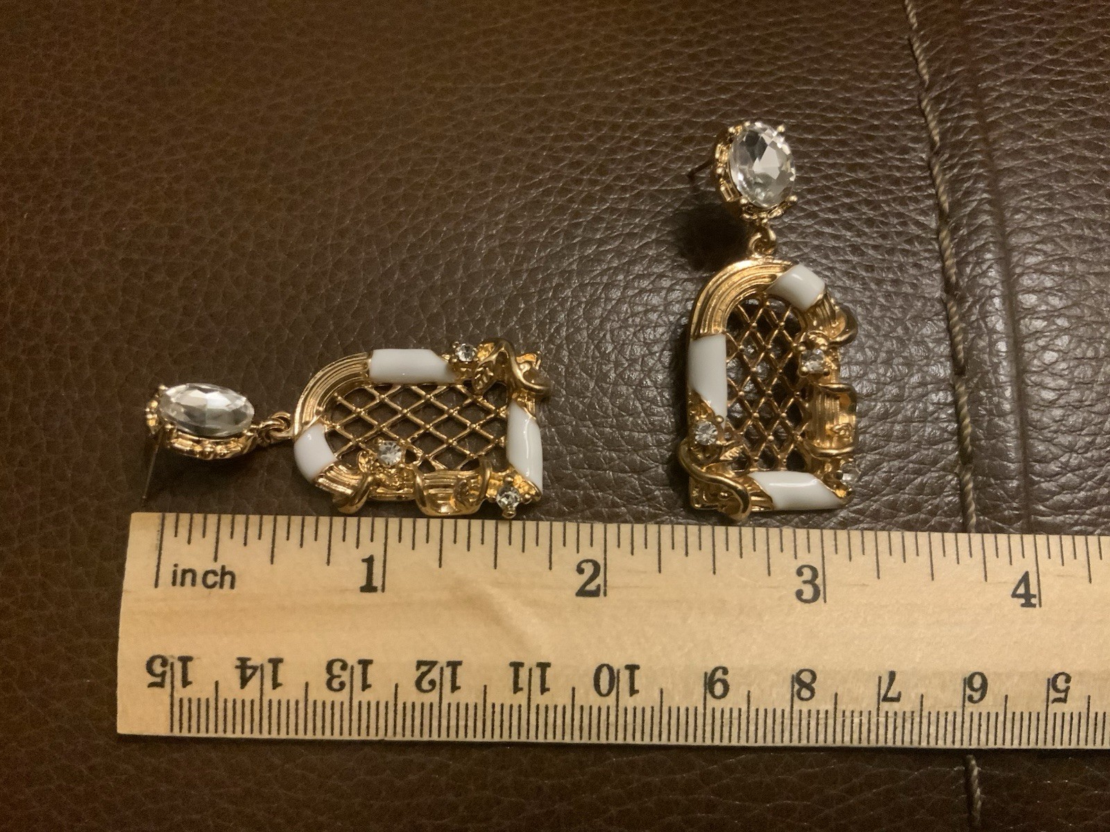 Museum Lattice Revival Antique Earrings Arch Window Court Palace Gold Art CZ VTG