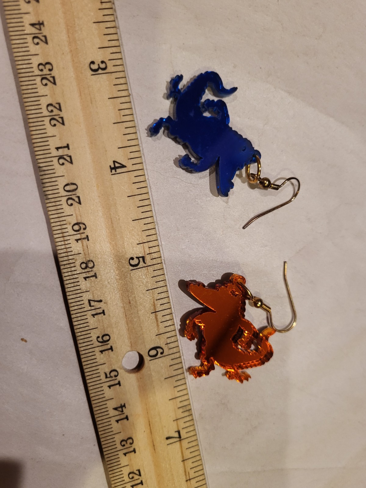 Lot of 2 Custom Earrings – Orange Fishing Bobber Logo & Red/Blue Alligator Drops