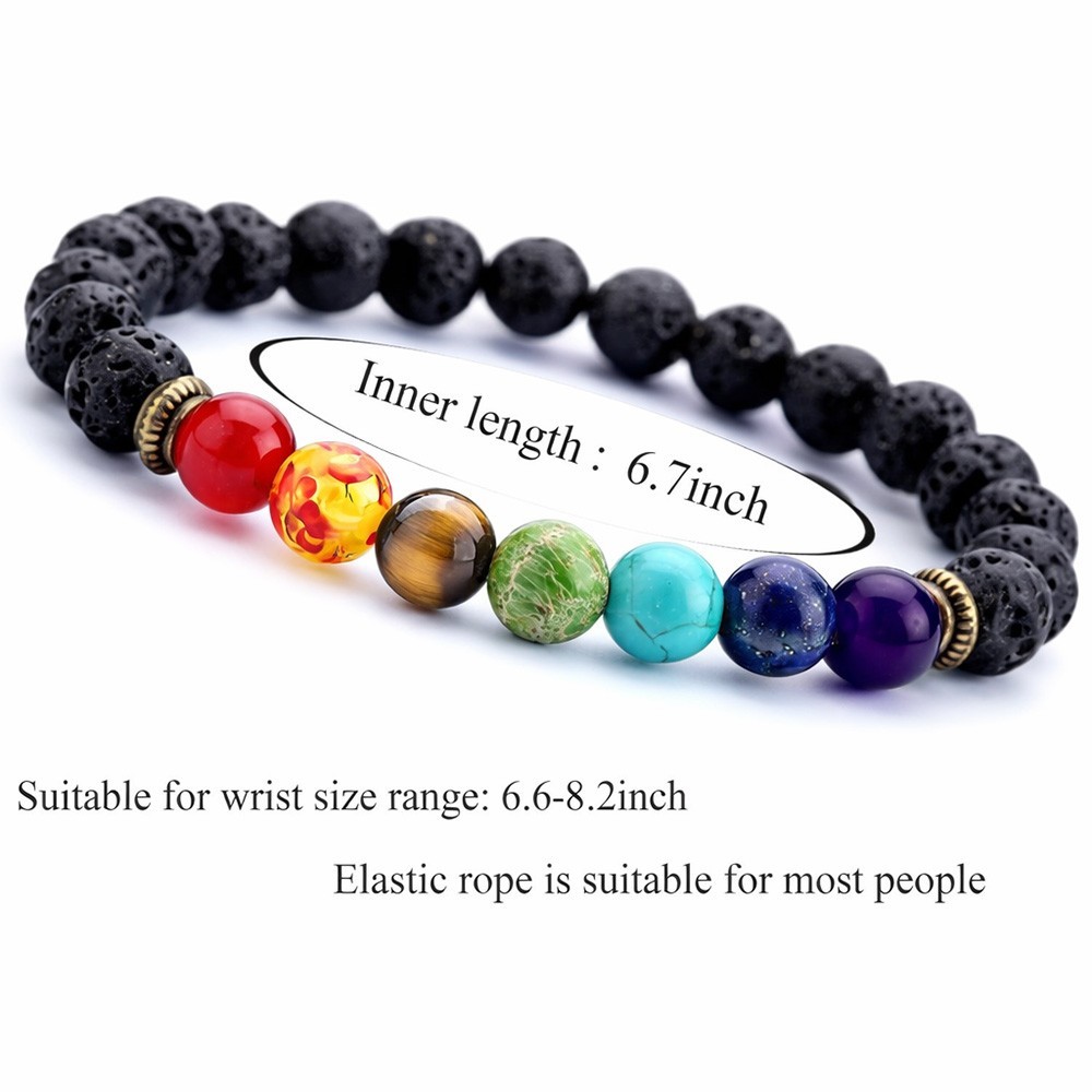 7 Chakra Healing Natural Stone Round Gemstone Yoga Energy Beads Bracelet Jewelry