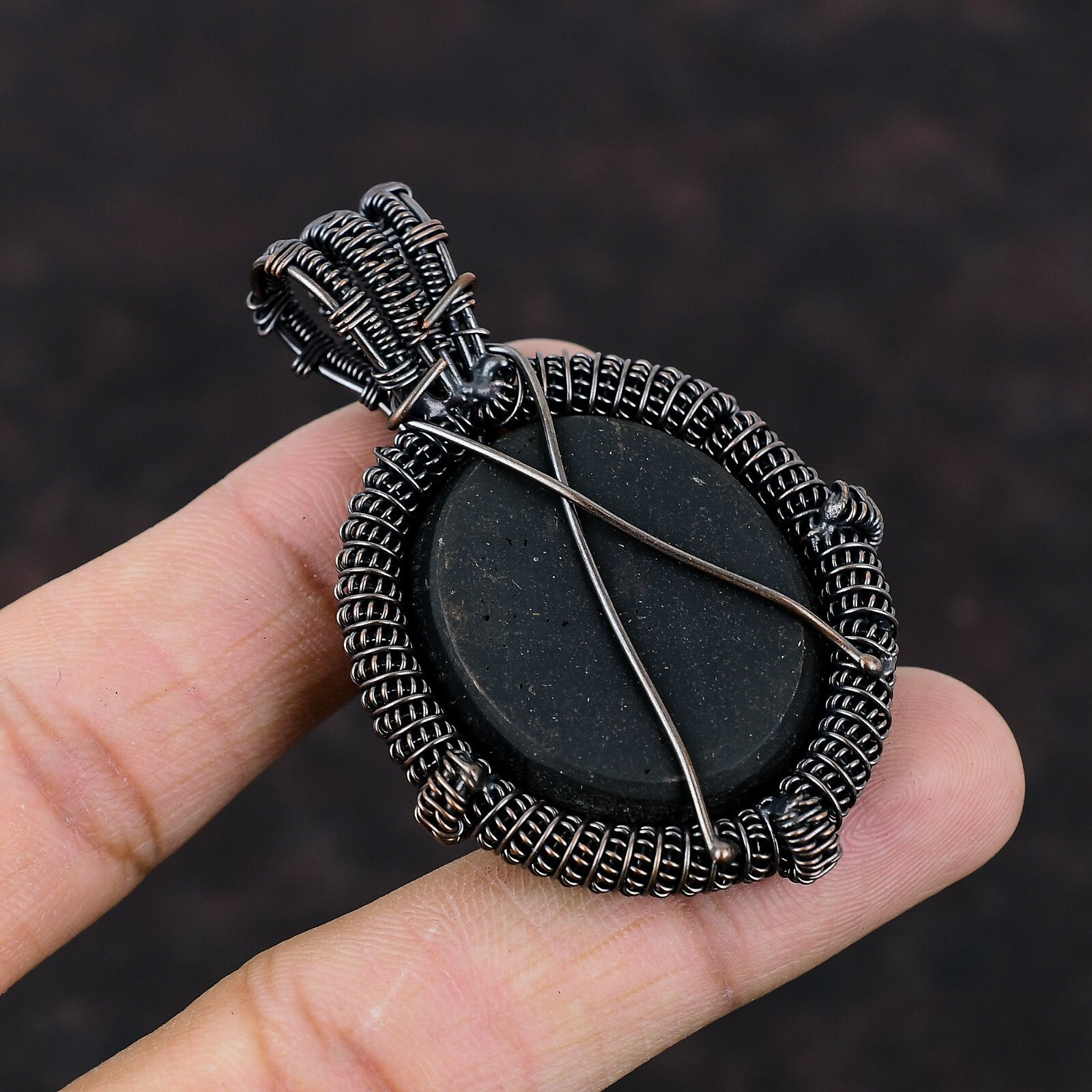 Black Ethiopian Opal Jewelry Copper Gift For Mom Wire Wrapped Pendant 2.56″