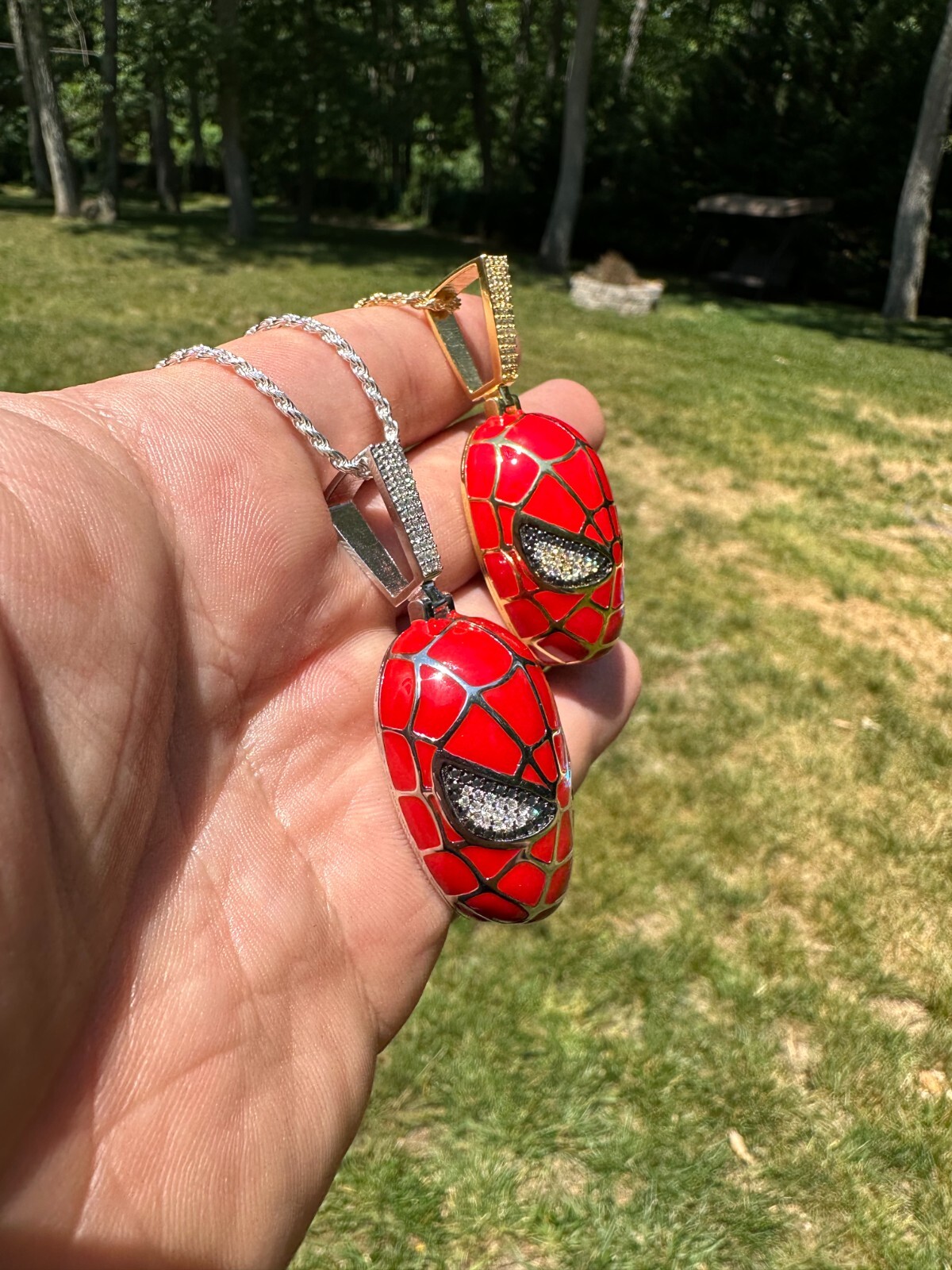 MOISSANITE Spider-man Mask Real 925 Silver/Gold Plated Iced Pendant Out Necklace