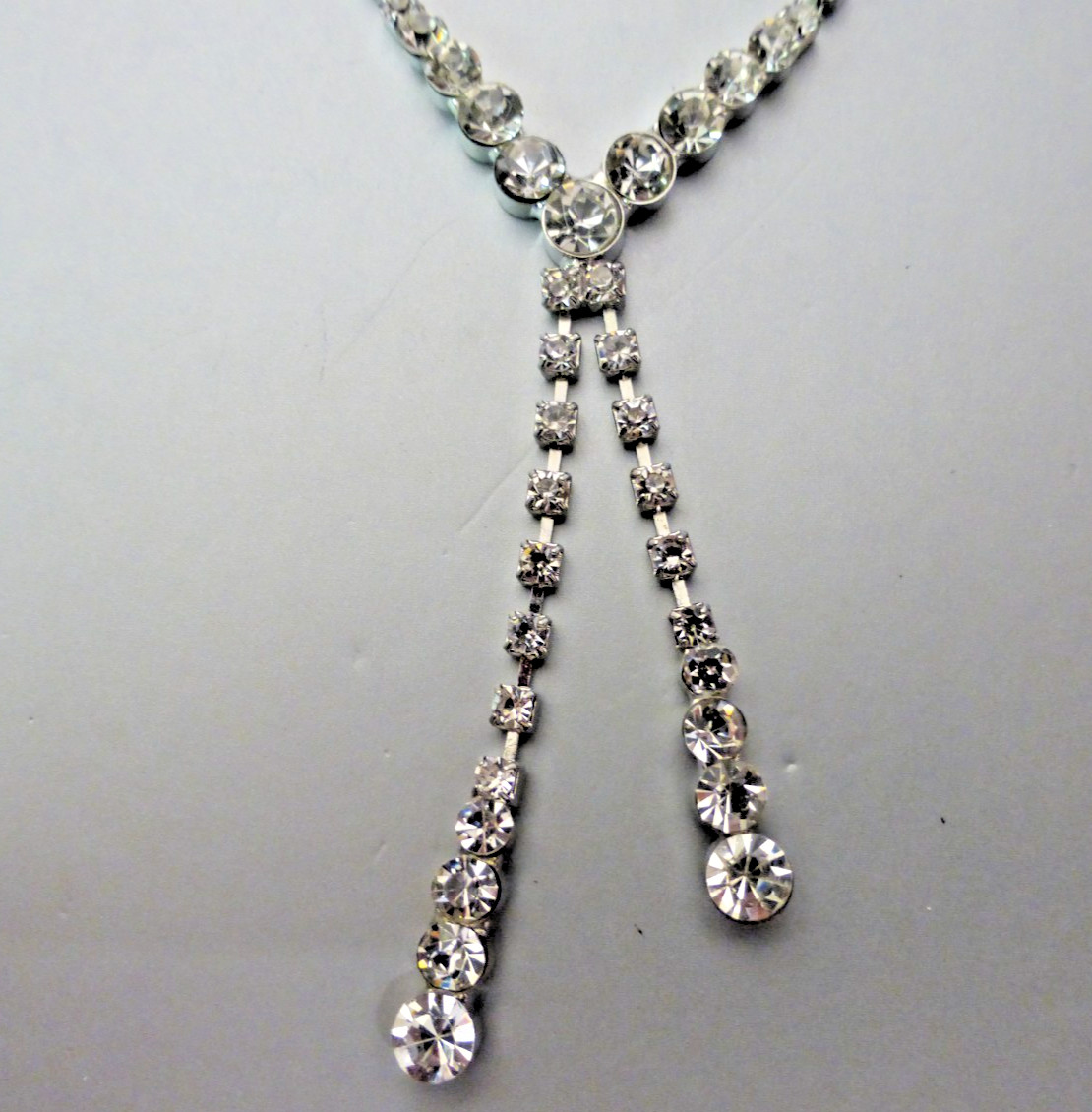 Silver Sparkling Rhinestones Drop Earrings + Chain Necklace Set x35 Job Lot !