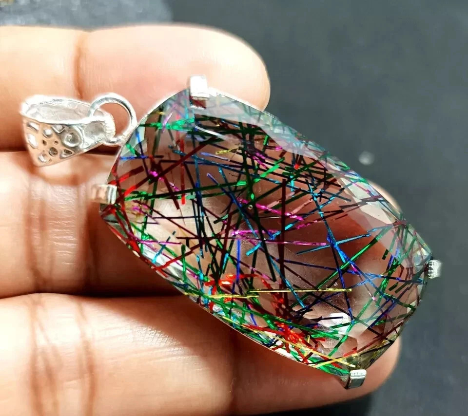 Multi-Color Natural 99.50 Ct+ Brazilian Rutilated Quartz Pendant ZG Gemstone