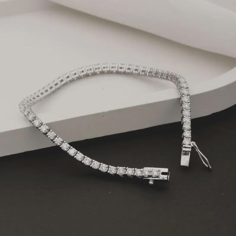Unique Tennis Bracelet Round Natural Diamond 14k White Gold For Party Wear Gift