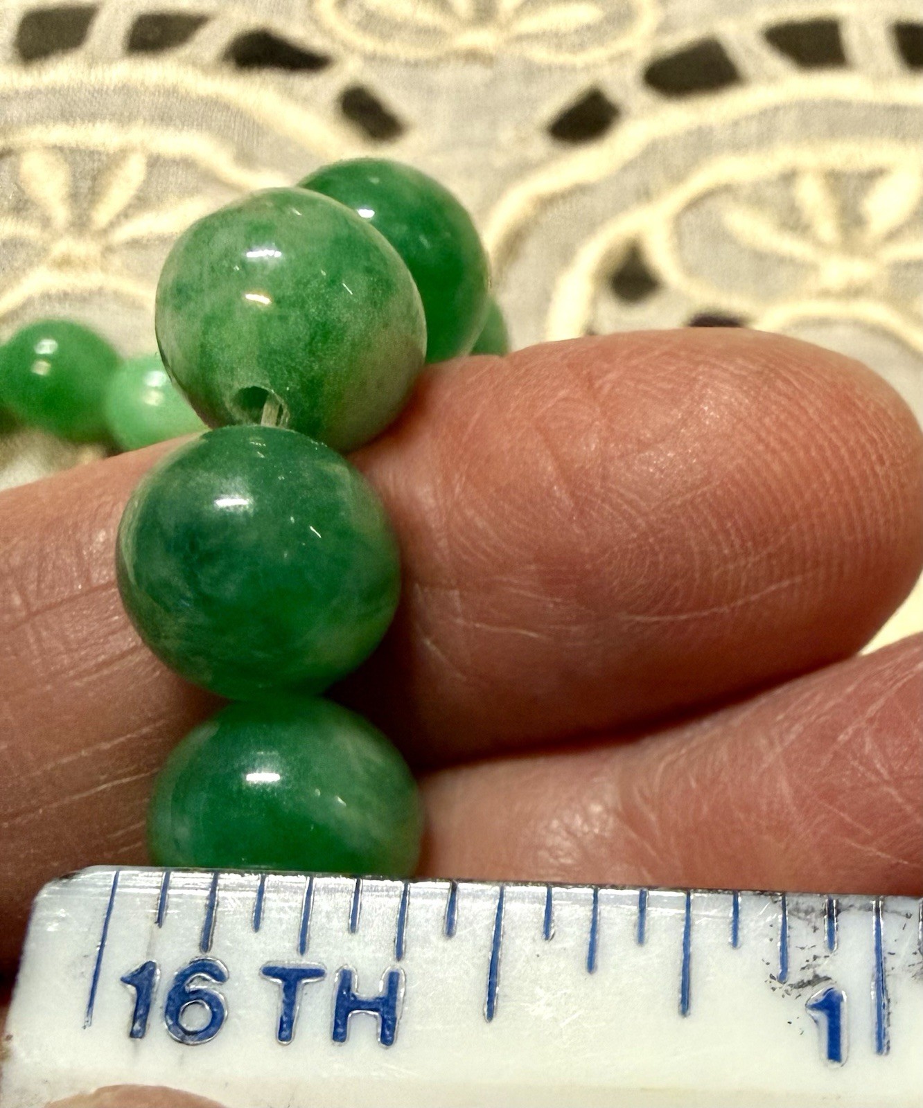 Vintage Green Jadeite Bead Necklace, Presidium Tested, Approx. 18 Inches