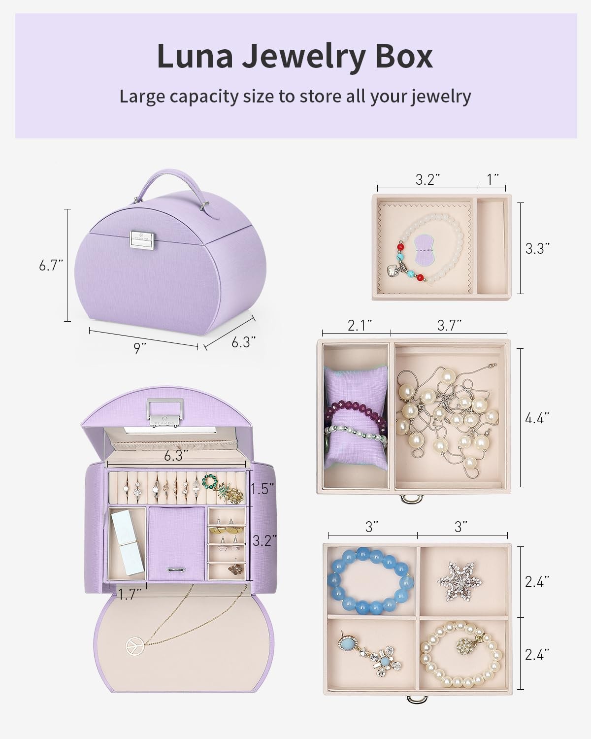 VLANDO Princess Style Jewelry Box for Girls Regular-Box, Purple