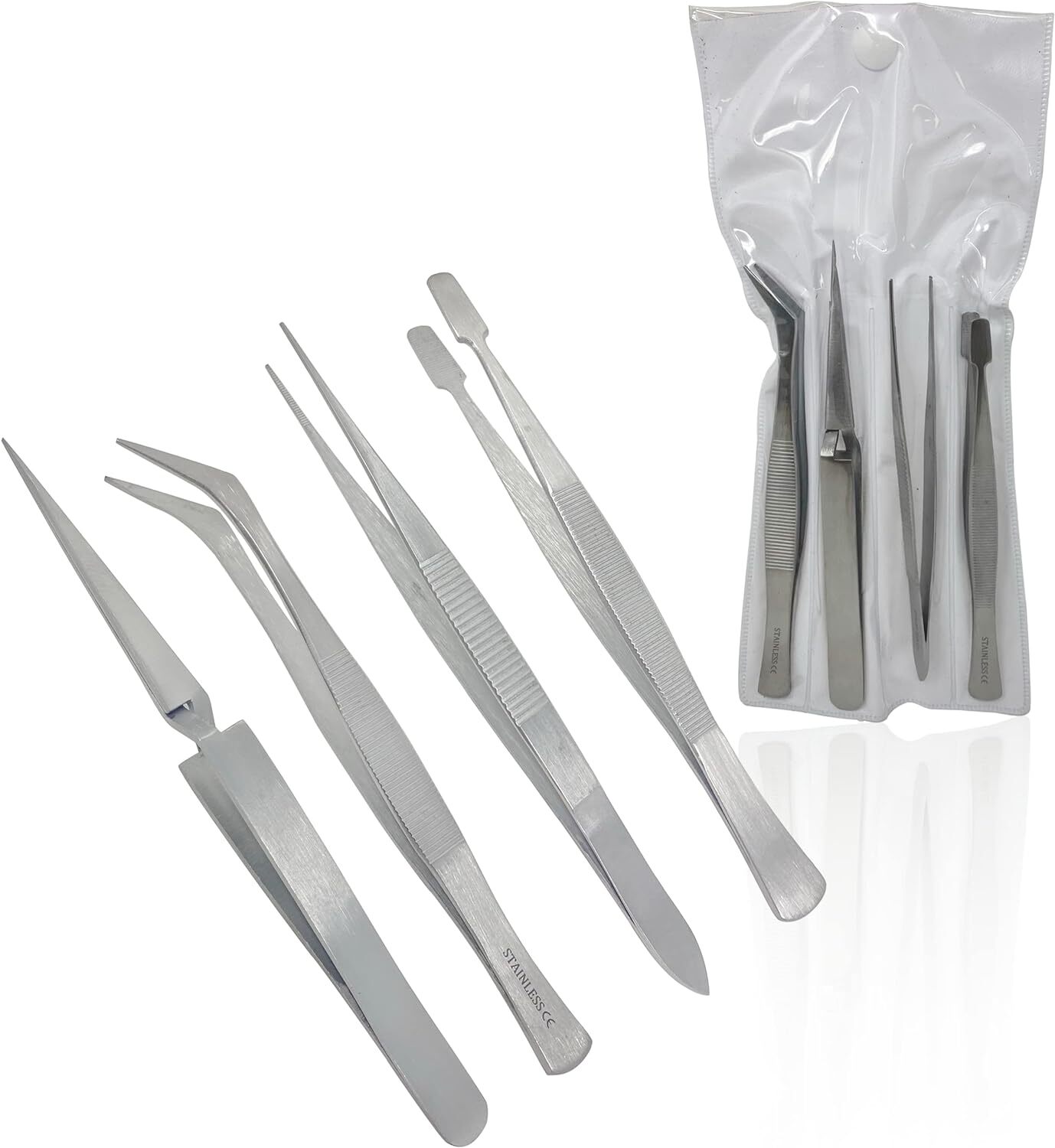 Cynamed Precision Hobby Tweezers Tool Set Long Tweezers Kit Curved Tweezers 4pcs