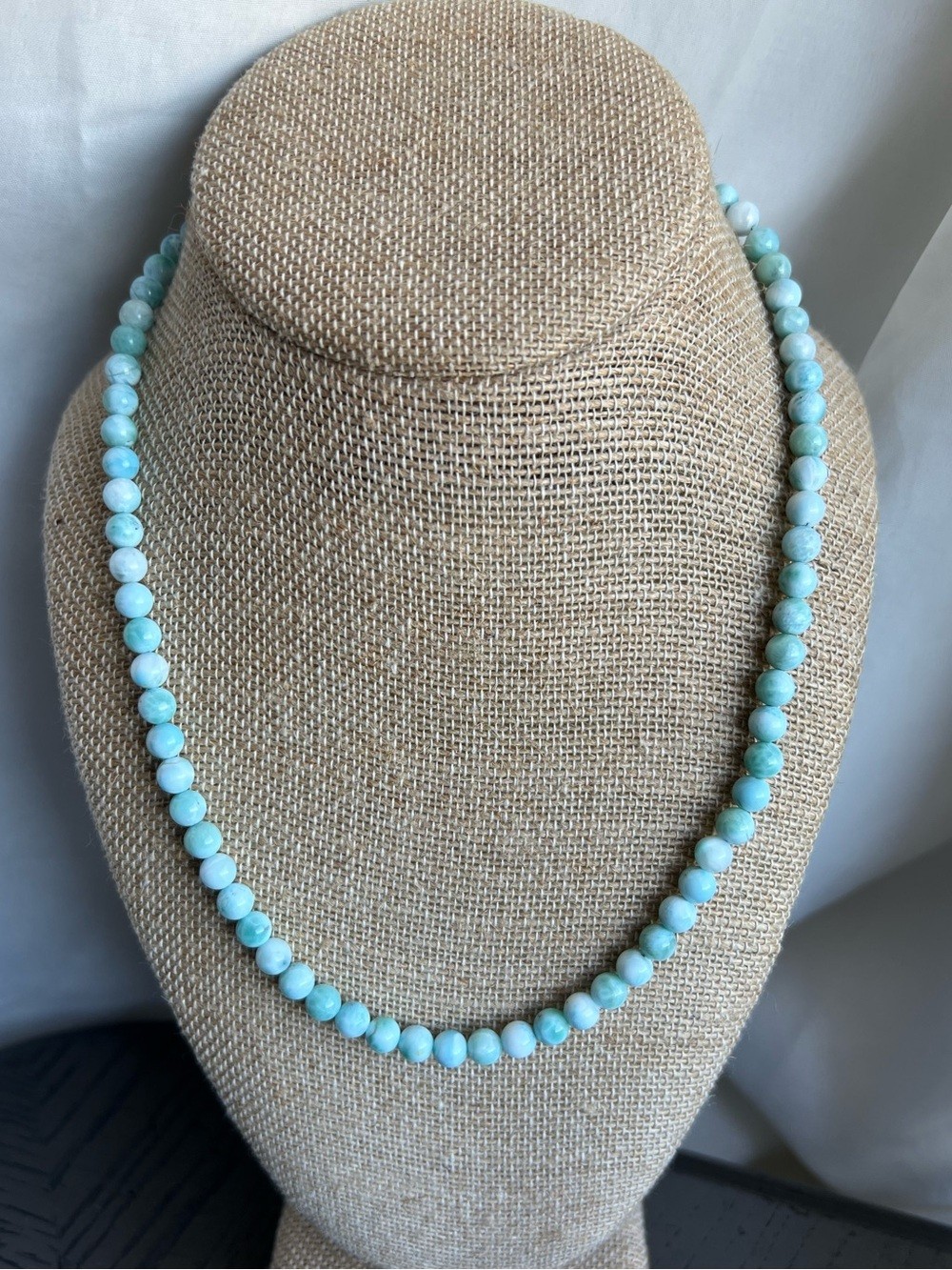 Larimar necklace 6mm SIZE 18’ with S925 clasp ( Adjustable)