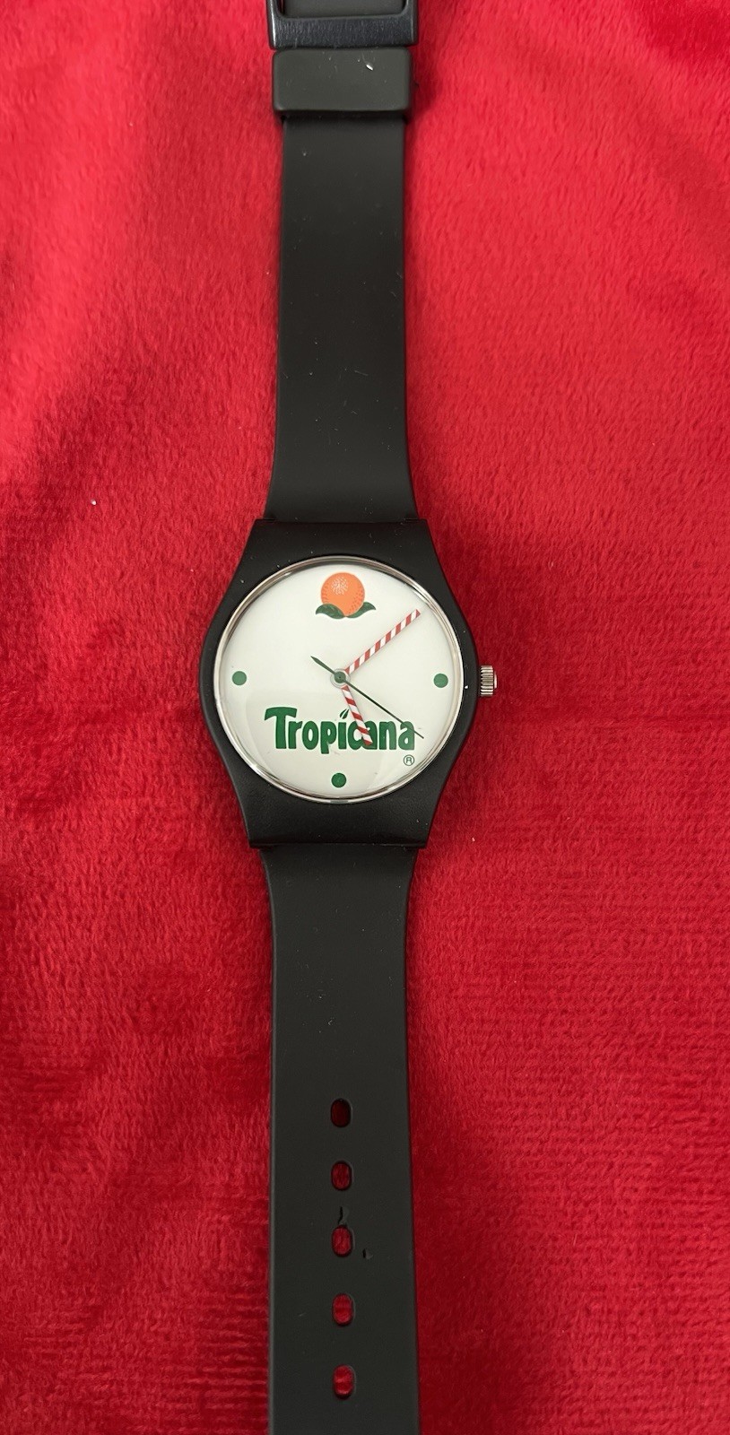 Tropicana Promo Quartz Analog Logo Dial Watch 34mm Black Rubber Strap White