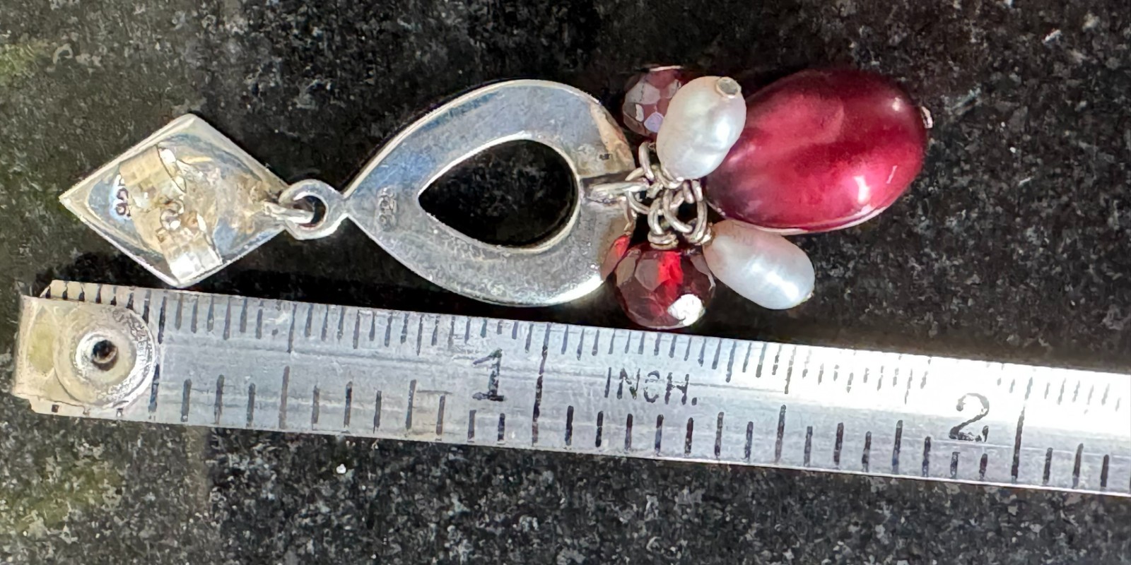 Vintage 925 Sterling Silver Marcasite Burgundy Dangle Earrings