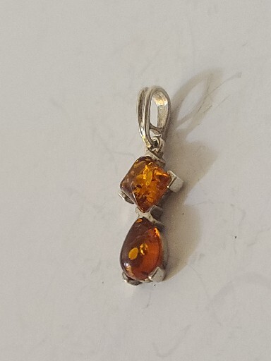 Sterling 925 Silver Honey Baltic Tear Drop & Square Forms Of Ambers Pendant