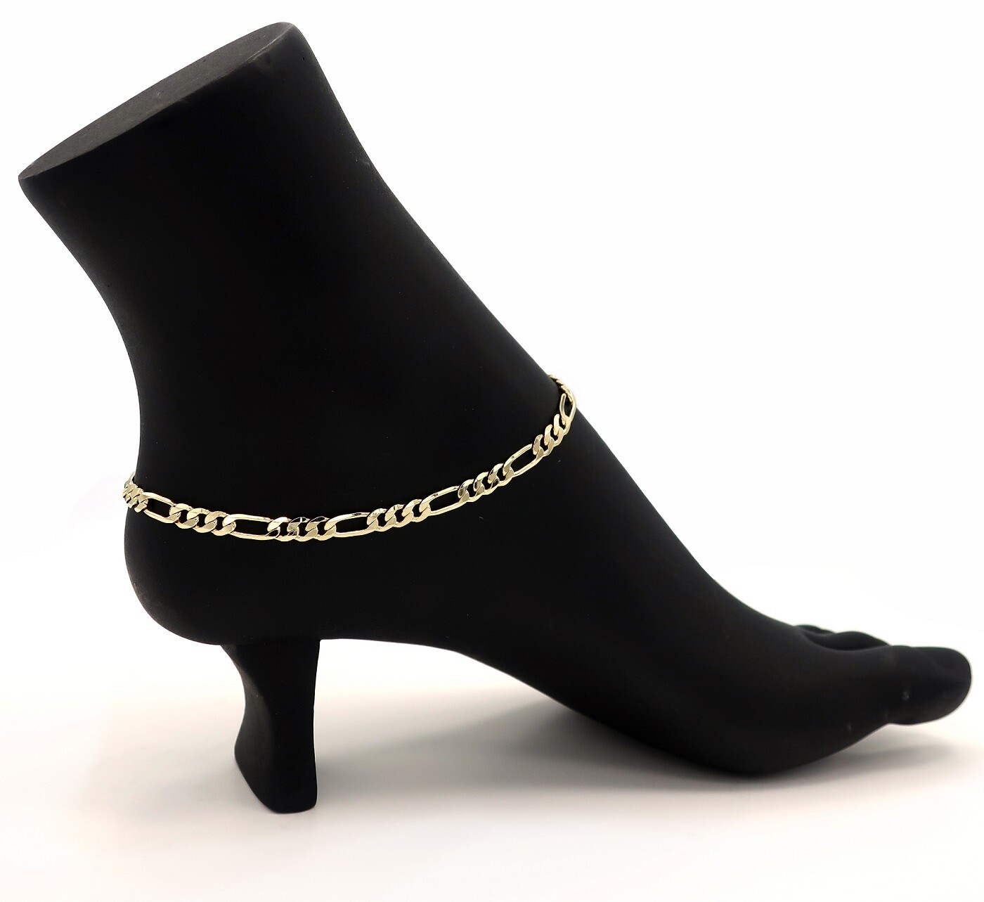 10″ ITALIAN FIGARO LINK CHAIN ANKLET 5mm ANKLE BRACELET 14K GOLD PLATED