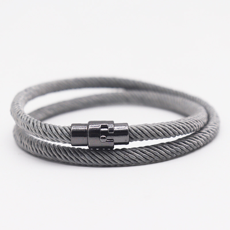 Men’s Bracelet Rope Cotton Magnetic Copper Ribbon Black Brown Blue Grey