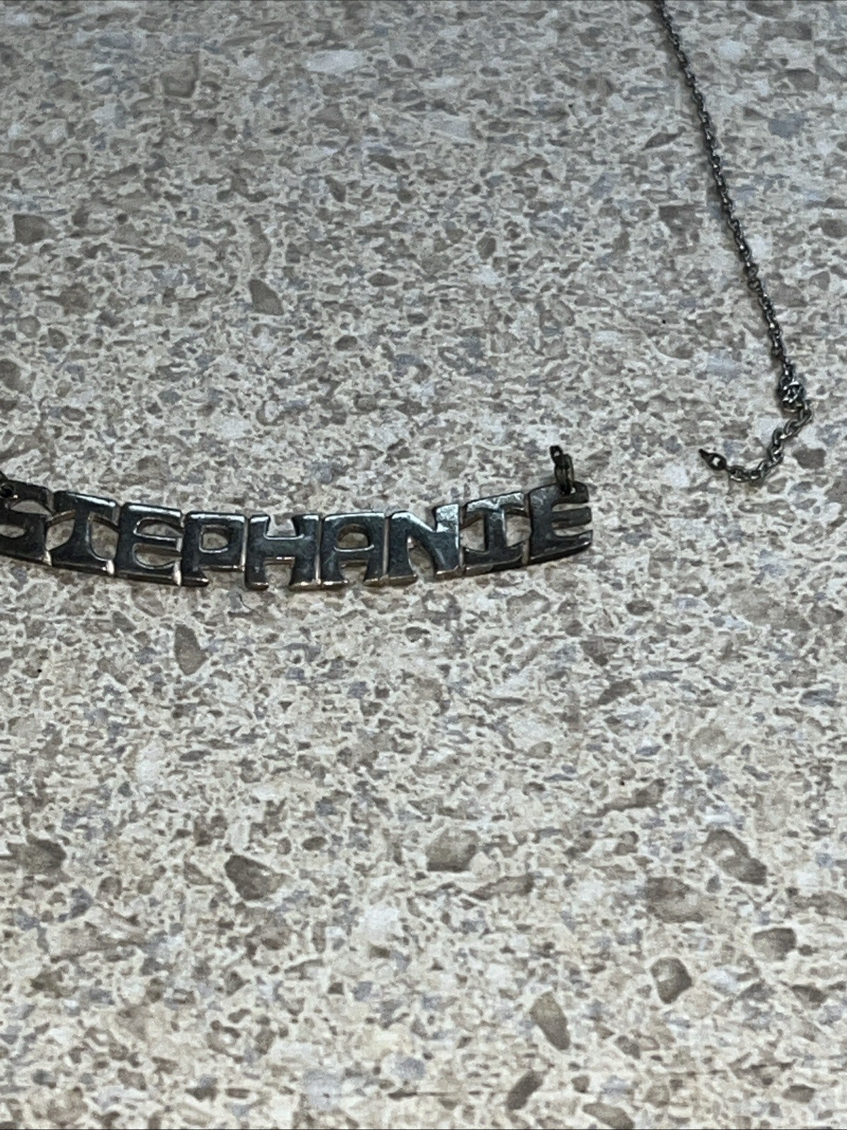 H660~ 2 STEPHANIE Name Necklaces – One for Repair – Gold & Silver Colored