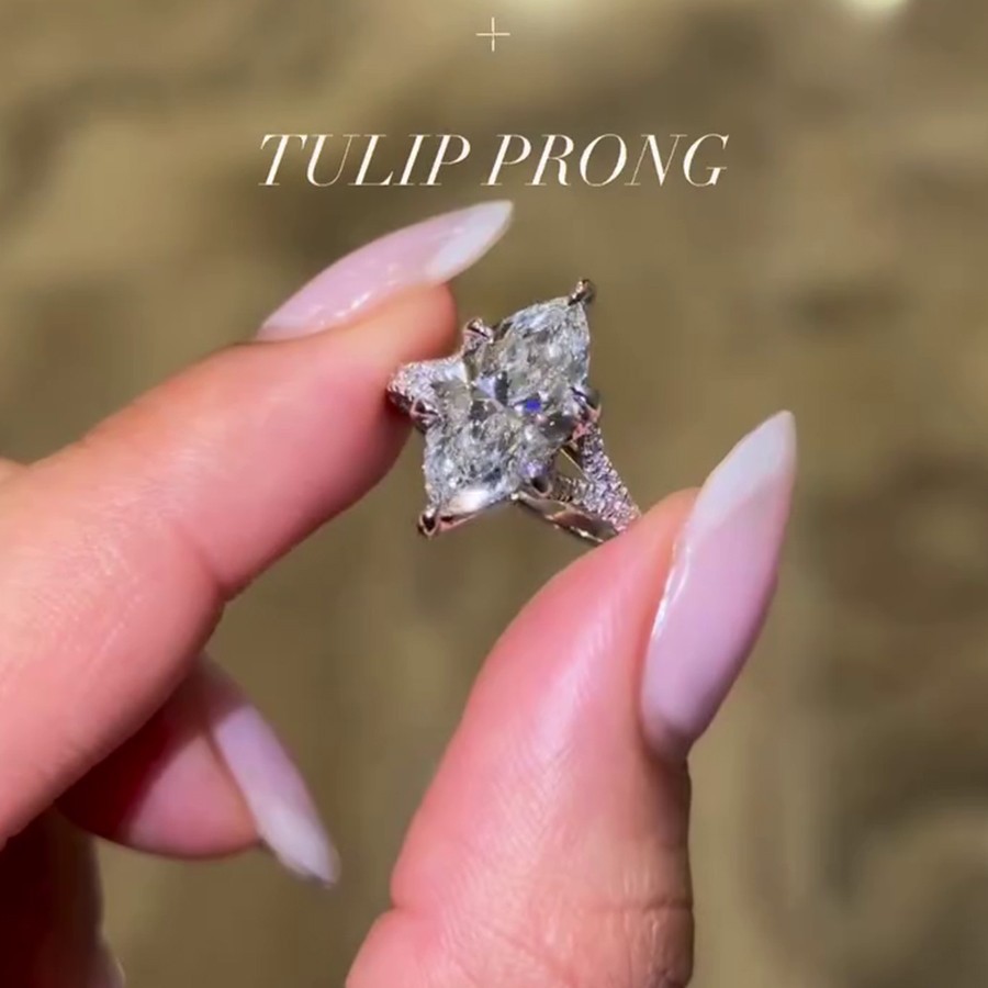 3.0Ctw Marquise Cut Moissanite Split Shank Engagement Ring 14K White Gold Plated