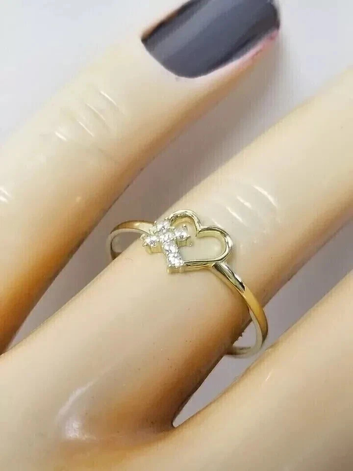1 Ct Round Lab Created Diamond Wedding Heart Cross Ring 14K Yellow Gold plated