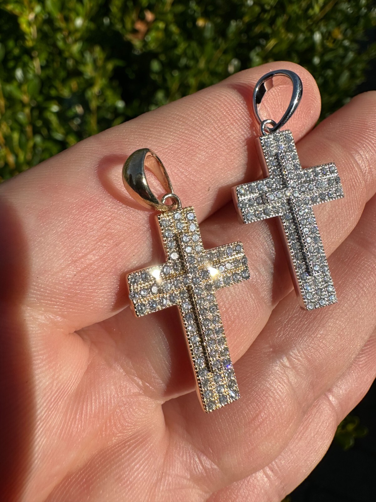 0.89ct VVS Real Diamond Iced Cross Pendant Natural 925 Silver Necklace Pendant