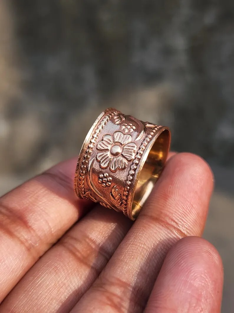 100% Solid Pure Copper Ring Wide Band Ring Handmade Lovely Ring All Size SR684