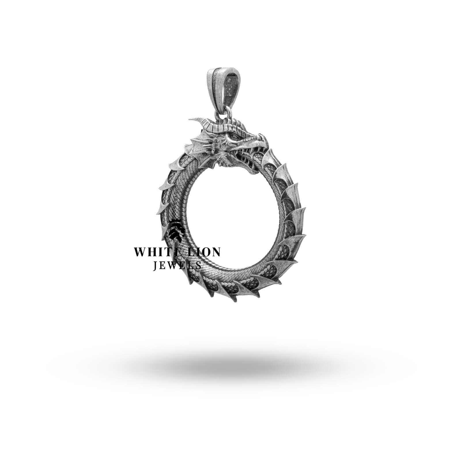 Ouroboros Biker Rider Dragon Creature Animal Pendant Oxidized 925 Silver