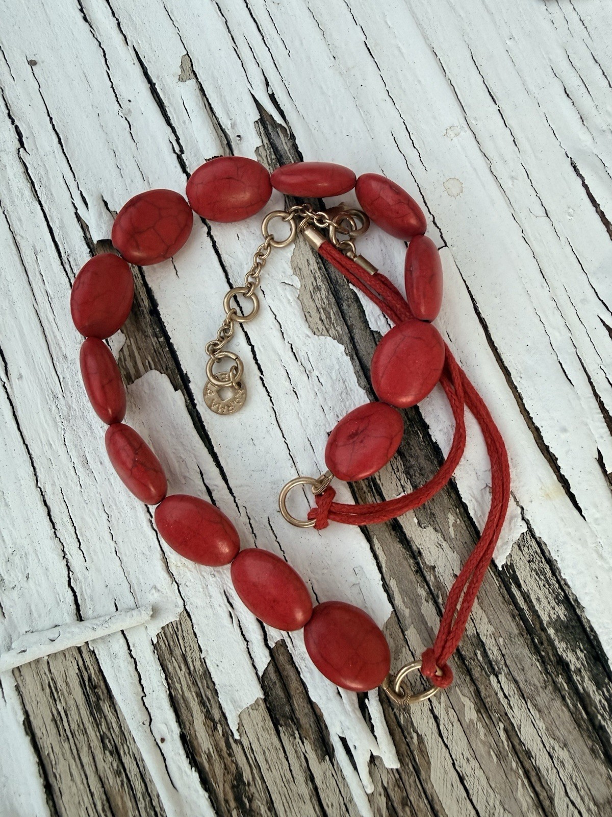 Karma Bella Signed Red Chunky Beaded Necklace Boho Statement Jewelry