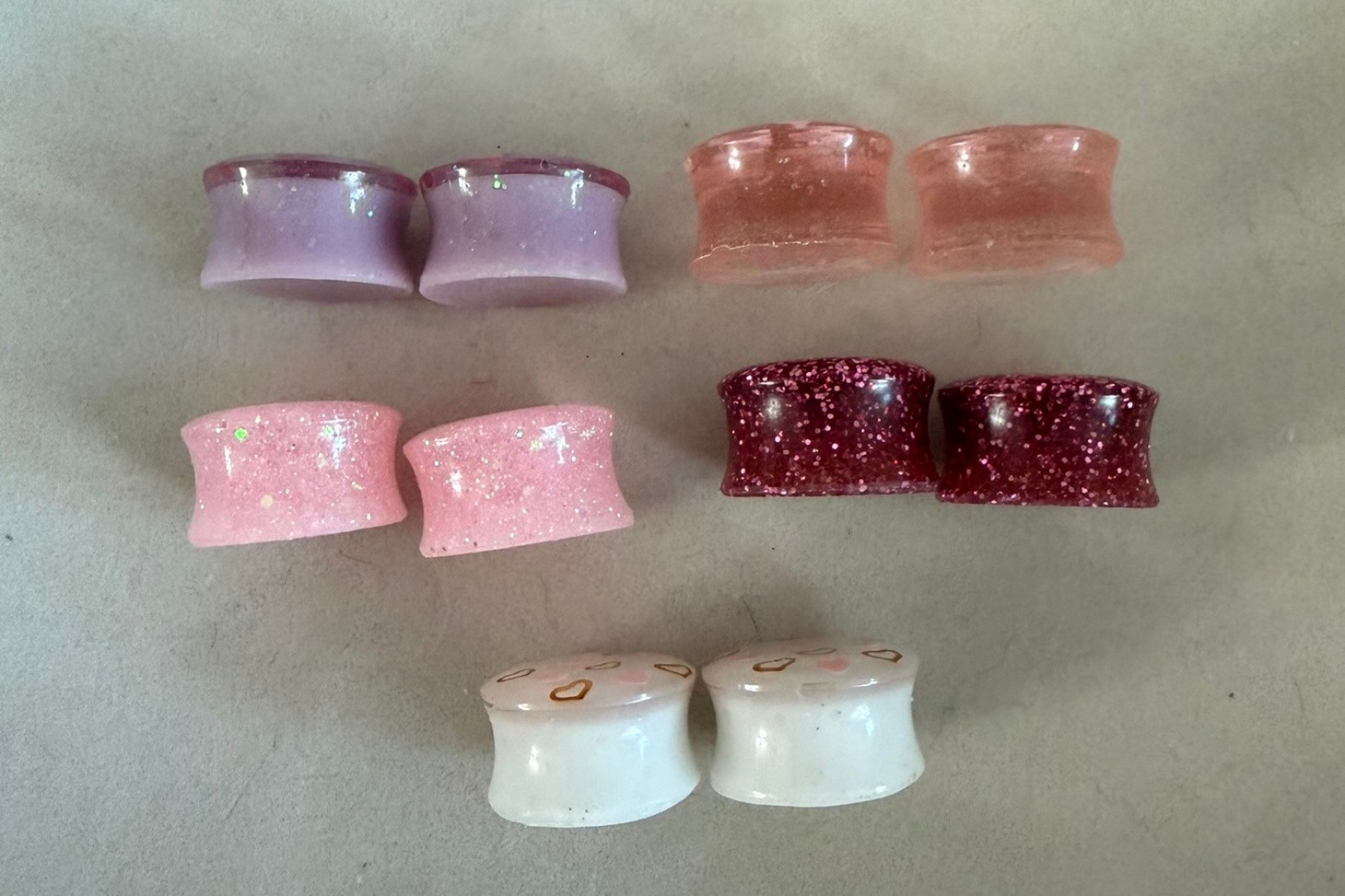 3/4″ 19mm Set of 5 Pairs of Cute Pink Glitter Resin Plugs (Double Flare)
